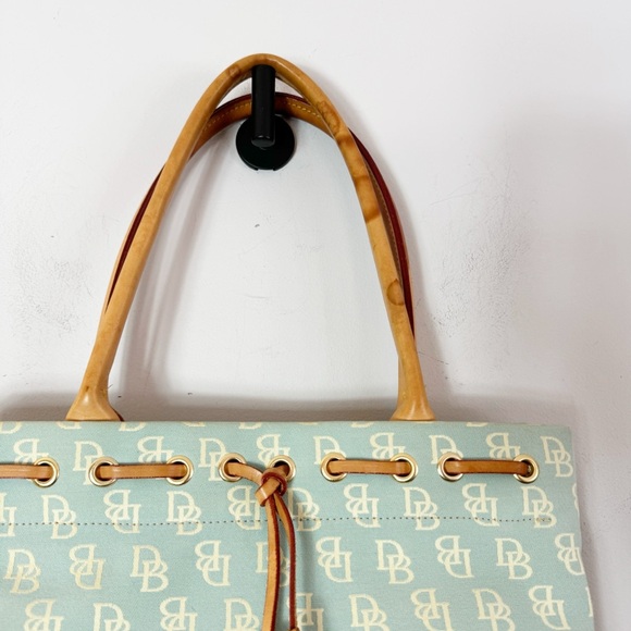 Dooney & Bourke Vintage Blue Cream Signature Fabric Shoulder Bag Canvas Leather - Picture 3 of 16